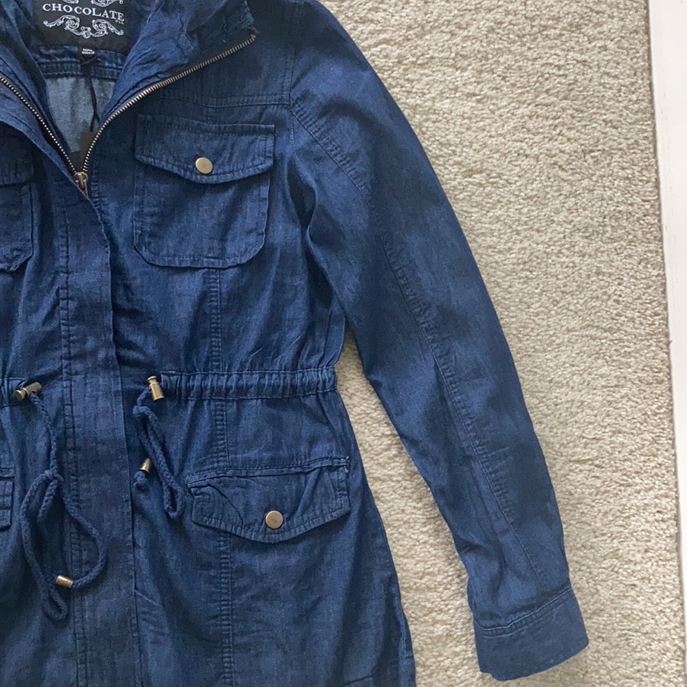 Hooded, Front Zip Denim Jacket - Picture 3 of 10